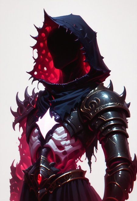 score_9, score_8_up, score_7_up, beautyfull color, 
aesthetic, 2d,
hkdevil, Eldritch abomination,
close-up shot, 
dndcreatures, horror, alien, demon, wolf, anthropod, insect, no eyes, black glowing hole in chest,
armor, single shoulder armor, cape, hood, single bare shoulder, 
angry, grin,