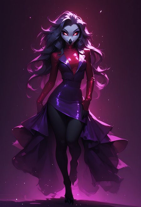 score_9, score_8_up, score_7_up, score_6_up, 1girl, solo, octavia, octavia, avian bird demon owl owl_demon, beak, red sclera, from hellova boss, anthro furry, long hair, nightclub outfit, tight purple dress, perfect face, perfecteyes, sexy, sexy girl, beautiful eyes,  dancing, dynamic angle, full body shot, red eyes, glowing eyes, pop star, singing
