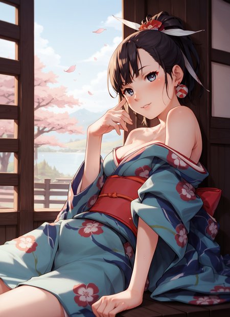 1girl, solo, kimono,  score_9, score_8_up, score_7_up, <lora:naruko_hanaharu_Pony_dim32:0.8>