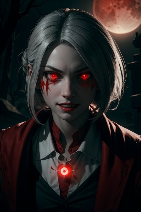 scary vampire nurse. blood moon. volumetric light. pointy teeth. bloody face. overalldetail-detail_++_-_overall_detail