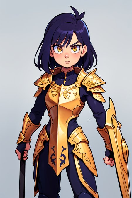 an illustration of a female paladin adorned in holy armor, wielding a holy shield, closed mouth, spiked armor, gold trim, standing, intricate background, ((closed mouth)), electr
masterpiece, best quality, intricate detail, high background detail, high contrast,   <lora:emotion_angry_slider_v1:1> raytracing,  <lora:backlight_slider_v10:1> <lora:contrast_slider_v10:2>