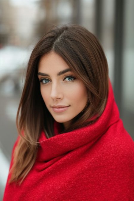 'p3x3ls style photo', a woman with a red scarf on her head