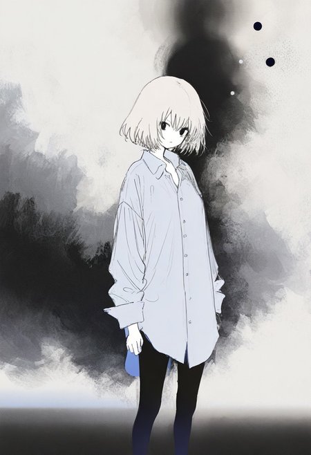 masterpiece, newest,absurdres,incredibly absurdres, best quality, amazing quality, very aesthetic, surreal, flat color, 
1woman, oversized shirt, light particle, bokeh, blurry foreground,
 <lora:fuyumur4s4ki_style:1> fuyumur4s4ki_illu  <lora:KonYa666:0.7> kony4666