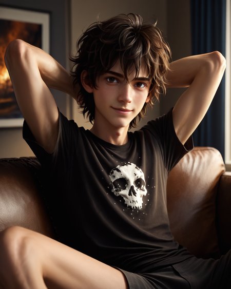 score_9, score_8_up, score_7_up, rating_questionable, intricately detailed,
<lora:homri52:1>,
<lora:Nico_Di_Angelo_Percy_Jackson_the_Olympians:0.8>, 1boy(Nico, Pale Skin, Black Hair, Messy Hair, Dark Brown Eyes, looking at the viewer, happy,
solo, cowboy shot, sitting on a sofa, leaned back, arms raised, hands behind head, typical clothing), comfy living room, at night, dark room, low light,
4k,
detailed background, depth of field, 
<lora:ral-chrosc-clr:0.7>, ral-chrosc-clr,
<lora:Expressive_H:0.5>, Expressiveh,
<lora:xl_more_art-full_v1:0.3>,
<lora:add-detail-xl:0.3>