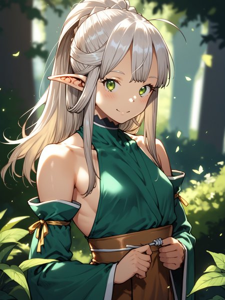 (upper body, solo focus:1.2) <lora:happy_tentacle-himono_elf-v0.1-000024:1>, ht_himono_elf, green eyes, silver hair, (petite:1.2), <lora:Shed_The_Skin's StS_age_slider_v1_initial_release:-1.2> ( (detached sleeves :1.1) :1.1) ( , , ( :1.2) , seductive smile , (looking down:1.2) :1) , outdoors, vegetation, ( :1.1), , (dawn :0.6), , (:0.5), , ( :0.9), park (( from above :1.3) :0.8) score_9, score_8_up, score_7_up, score_6_up, score_5_up, score_4_up, ( [(realistic, photorealistic:1.3):(realistic:1.2):16] [(3d:1.2)::14] :1) <lora:LUUNA's Lunas-NijiJourney-SDXL-B2:0.35>, nijijourney <lora:prgfrg23's Counterfeit-V3.0 Style SDXL_LoRA_Pony Diffusion V6 XL:0.5> <lora:mfcg's mfcgXL:0.12> <lora:reweik's gyokai(himehajime)_PonyXL_style_v01:0.14>