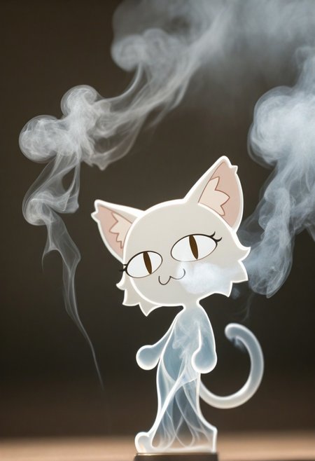 1 girl , noccen , animal ears, :3, chibi, cat tail, animal ear fluff, slit pupils , ((made_of_smoke , translucent body, wisps of smoke, white smoke)) , slowly disappearing ,
masterpiece, best quality, absurdres , detailed fur, depth of field ,