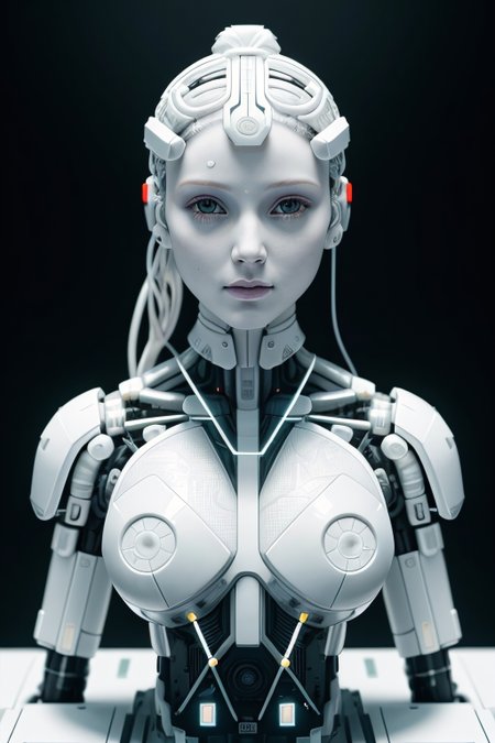 electronic system on head humanoid |cyborg woman| with a visible detailed brain| with a visible detailed heart| muscles cable wires| biopunk| cybernetic| cyberpunk| white marble bust| canon m50| 100mm| sharp focus| smooth| hyperrealism| highly detailed| intricate details| carved by michelangelo