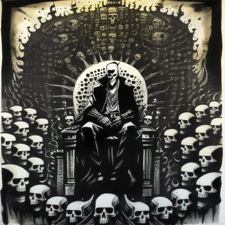 corcoc3s king on a throne of skulls, black ink <lora:corcoc3s:1>