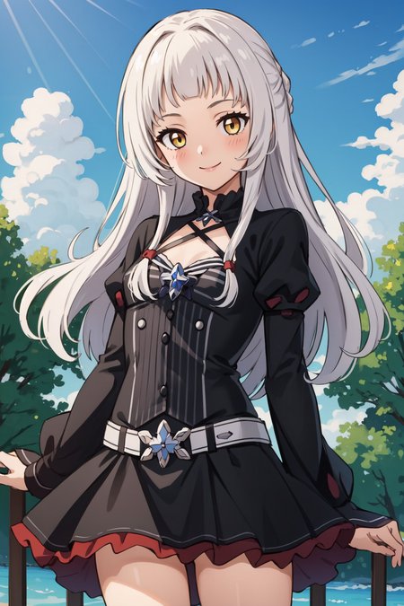 best quality, intricate details,
1girl,   <lora:ShionV2D8_e6:0.8> small breasts, cowboy shot,outdoors, smile, ShionGothic,