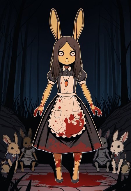 MASTERPIECE, AMAZING QUALITY, PAPER CUTOUT, FURRY, BLOODY, RABBIT, DARK,