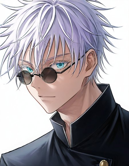 1boy, solo, male focus, (gojou satoru:1.5), closed mouth, <lora:sanse_sssei_33:1>, looking at viewer, gakuran, white background