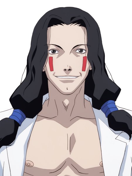 score_9, source_anime, rating_explicit, masterpiece, best quality, white background, <lora:Masami Eiri_PDXLv0.5:0.7> 1boy, masami eiri \(sel\), standing, upper body, looking at viewer, smile,
