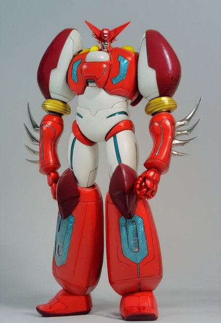score_9, score_8_up, score_7_up, score_6_up, score_5_up, score_4_up, 4k quality, highly detailed face, (shin getter, mecha, super robot, red and white, horns), best quality, masterpiece, simple background, full body, front angle,  muscular Transformers, Animation, <lora:Transformers 86 FT:1>