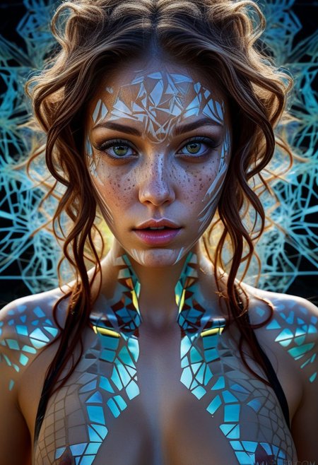mysterious face with freckles, an exotic girl in tape clothing, fading background, alluring goddess, blacktapeprojekt, by Minjae Lee, Carne Griffiths, Emily Kell, Steve McCurry, Geoffroy Thoorens, Aaron Horkey, Jordan Grimmer, Greg Rutkowski, amazing depth, double exposure, surreal, geometric patterns, intricately detailed, bokeh,  perfect balanced, deep fine borders, artistic photorealism , smooth,  great masterwork by Suiras  <lora:add-detail-xl:2>  <lora:Double_Exposure:0.5>