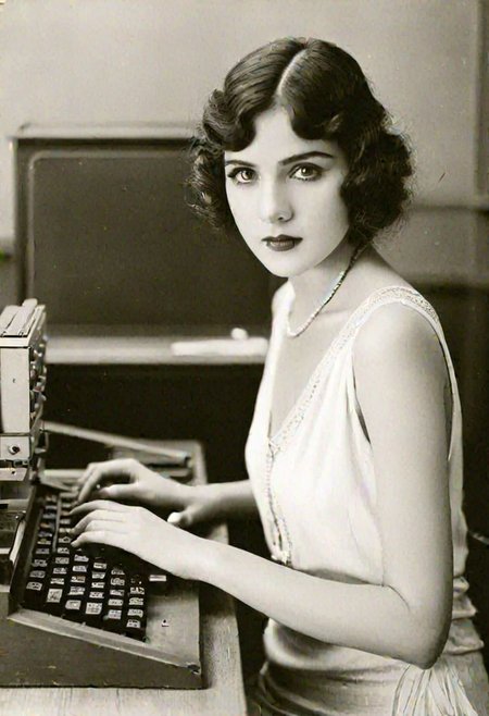 vintage photo, of 1920s female computer, inside university, making calculations to help win the war, perfect face, alluring eyes, beautiful hands, photographed on a Kodak 35, 50mm lens, f/3.5, black and white