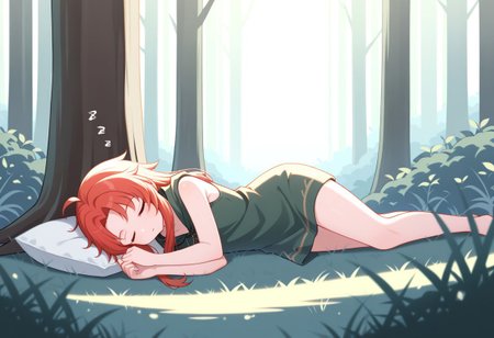 masterpiece, best quality, 32k, high resolution, absurdres, druid, sleeping, forest