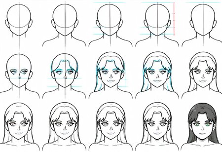 score_9, "drawing of Starfire in 12 steps", "sketch tutorial " , "step by step guide". colored final touch