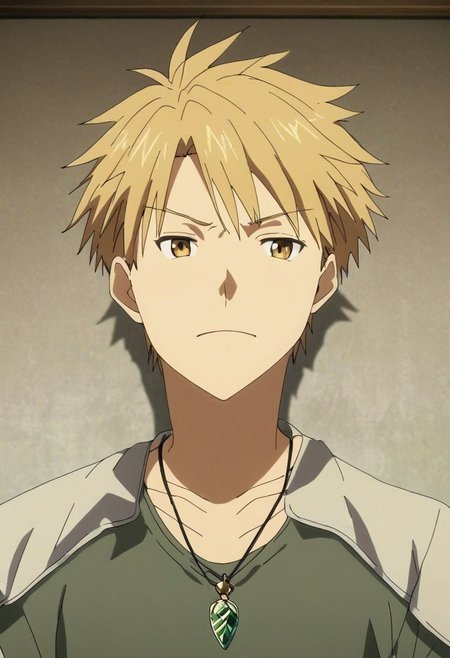 high resolution, solo, best quality, 1Boy, Yamato Ishida, Blond Hair, Necklace, kabedon pov, OverallDetail