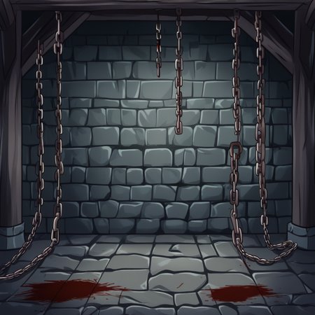 Medieval prison, chains, blood