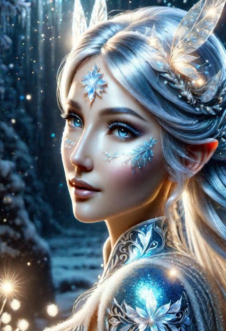 full body photo of an epoch elf,  wearing a ((fairy dress), long glittery silver hair, perfect elven face, symmetrical eyes, fine details best quality, hyperdetailed face, photorealistic, highest quality, best shadow, highly detailed. photography, professional, 4k, 8k HD, professional, blue colors, blue light, blue atmosphere, FrostedStyle