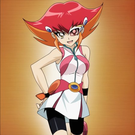 masterpiece, best quality, 1girl, solo, anna kaboom, sleeveless, bike trunks, yellow eyes, multi-colored hair, red hair, yellow hair, breasts