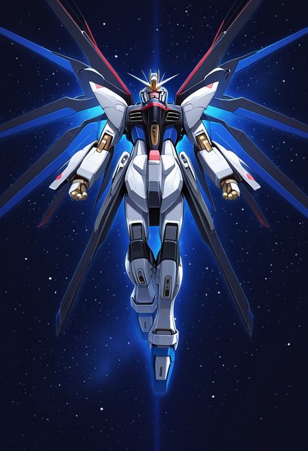 score_9, score_8_up, score_7_up, score_6_up, score_5_up, score_4_up, 4k quality, detailed, (strike freedom, gundam, mecha), best quality, masterpiece,  floating in space