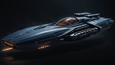 horror-themed concept of a hoverbike, concept design, (front view and back view), highly detailed, ((Four downward-pointing jet engines on the sides:1.5)), clean lines, sharp edges, detailed, vintage style, square forms, goger art style, high contrast, bloodborne, blue and orage colors,  . eerie, unsettling, dark, spooky, suspenseful, grim, highly detailed
