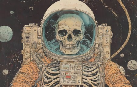 masterpiece,best quality,<lora:tbh56-sdxl:1>,illustration,Astronaut Skeleton