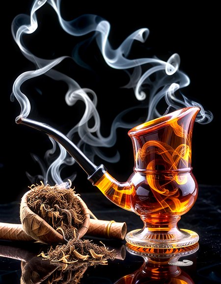 resin translucent pipe tobacco, vintage, 8k, solid black background,