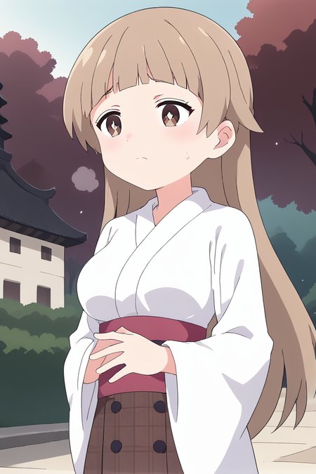 score_9, score_8_up, score_7_up , source_anime, solo, intricate details, masterpiece, high quality, prefect hands, best quality , anime screencap, <lora:DetailedEyes_V3:1> , KatanoPN, 1girl , brown eyes , white pupil , brown hair , long hair , medium breast , ,outdoors,temple ,Nighttime, firework ,standing, white kimono , upper body, <lora:Katano_Bat_Holy_Envoy_Cross_Near_Heart:1> , sweating , sweat