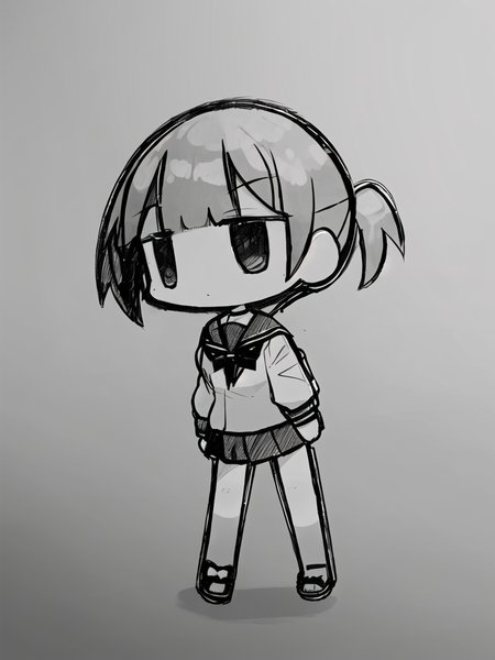 petite, small, manga, black and white, no color, school girl, cross-hatch shading, pencil sketch,