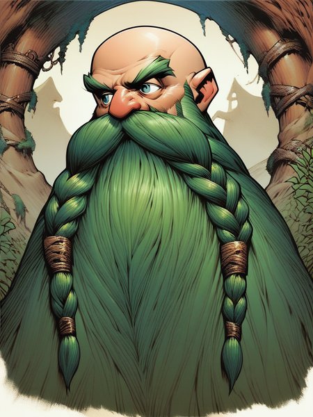 Gothic style , score_9, score_8_up, score_7_up, score_6_up, score_5_up, score_4_up, <lora:Harry_Dwarf_Pony_XL:1>,  
Harry_Dwarf,  bald, bangles,  with long Green beard and braided moustache,  exciting, dynamic . Dark, mysterious, haunting, dramatic, ornate, detailed