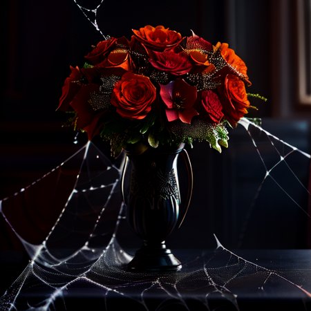 Cobwebber, a flower bouquet on a dining table, background is dining room,
intricate details, modelshoot style, dreamlikeart, dramatic lighting. 8k, highly detailed, trending artstation, 

 <lora:theovercomer8sContrastFix_sd15:1>,