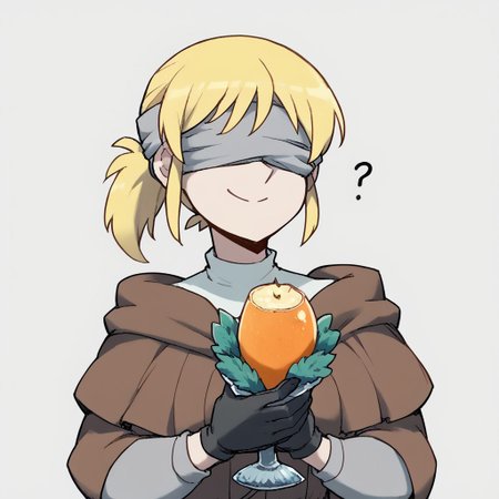 <lora:Vanitaker:1>,vanitaker,
1girl,solo,upper body,<lora:hyetta:1>,hyetta (elden ring),short ponytail,grey blindfold,covered eyes,black gloves,grey cloak,hide capelet,
facing viewer,confused,head tilt,smiling, holding hamtaro,vineyard,farm,<lora:StS_detail_slider_release_two_v3:2>,, score_9, score_8_up, score_7_up, perfect anatomy, source_anime, zPDXL2,