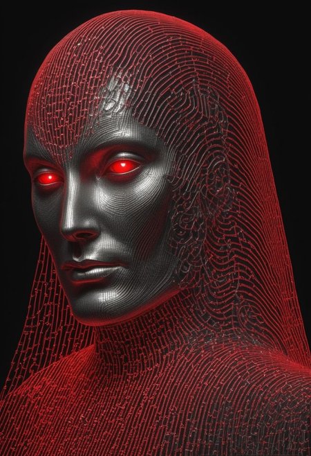 ascii_art, silver and sss red lines By Bw-grignani, Made of bold lines, Shiny emphasis lines rough busty linen knightess with Lots of Details, hellgate London themed, high Quality, intricate, maximum resolution, hyper detailed, vertical lines, horizontal lines, illuminated from behind, ethereal, actions scene, dynamic pose,
