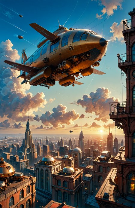 score_9, score_8_up, score_7_up, score_6_up,
A steampunk airship floating over a futuristic city at sunset, with golden gears and smokestacks visible against a sky filled with clouds and flying machines.  <lora:FLUX - Painted_World:1> <lora:FLUX - Sinfully_Stylish (Dramatic Lighting):0.6> <lora:FLUX - Vividizer - Flux Enhancer:0.6>
detailxl_xl, <lora:add-detail-xl:0.8>,  <lora:sinfully_stylish_SDKL:0.8>,  <lora:Fant5yP0ny:0.8>,  <lora:Vivid Midjourney mimic - XL SDXL v2.0:0.8>