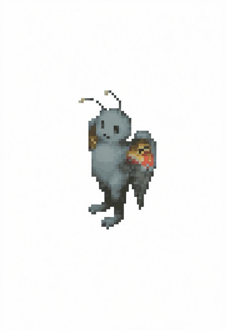masterpiece, best quality, solo, <lora:FFT-Sprites-illus_Fp:1>, looking at viewer, from side, full body, standing, solid oval eyes, , pixel art, simple background, white background, <lora:Mothman-illus_Fp:1>, mothman, pokemon \(creature\), no humans, wings, antennae, open mouth,