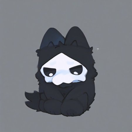score_9, score_8_up, puro, black latex, furry, changed, white eyes, white mask, black fur, 1boy, solo, conswayo_, cute style, cute, 2d, simple background, blush