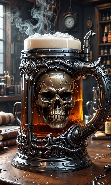 giger themed beer tankard, metal, epic, made of Smoky Quartz, detailed, 8k, professional ominous concept art, by artgerm and greg rutkowski, an intricate, elegant, highly detailed digital painting, concept art, smooth, sharp focus, illustration, in the style of simon stalenhag, wayne barlowe, and igor kieryluk