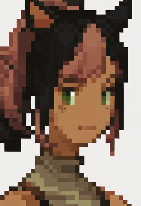 score_9, score_7_up BREAK simple background, portrait, pixel art,white background, xivmc, cat girl,animal ears, black hair, pink hair,two-tone hair, ponytail, green eyes, slit pupils, freckles  <lora:FF-Tactics-Portraits-pdxl_Fp:1> <lora:clamXIVMC_locon:0.8>