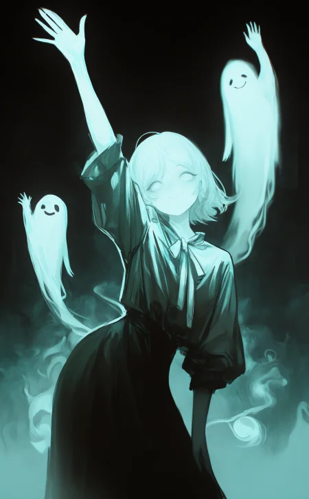 1girl, solo, contrapposto, smile, closed mouth, waving, ghost, masterpiece, best quality, amazing quality, good quality, very awa, newest, highres, (perfect details),
<lora:illustriousXL_stabilizer_v1.23:0.3> <lora:ppw_v7_noobVv1.0:0.7> <lora:USNR STYLE_XL_lokr:1.0> <lora:noobai_vpred_1_style_painterly_v1.1:1.0>