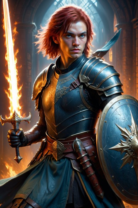 by Malcolm Liepke and Greg Hildebrandt in the style of Kurzgesagt, character, sword and shield <lora:sword_and_shield:0.45>, digital oil pastel on canvas<lora:oil_pastel:1.00>, by  Enki Bilal  and  Scott Naismith   <lora:more_art:0.30><lora:clothing_slider:2.00><lora:great_lighting:1.30><lora:aesthetic:1.15><lora:photorealistic_portrait:1.25><lora:RMSDXL_Enhance:0.45><lora:RMSDXL_Creative:0.35><lora:RMSDXL_Photo:0.45><lora:RMSDXL_Darkness_Cinema:0.50><lora:XDetail_heavy:0.45><lora:perfect_eyes:0.15><lora:perfect_hands:0.15><lora:midjourney:-0.15><lora:looking_at_viewer:0.75><lora:dpo:0.25>