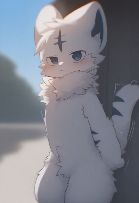 saramandaa (saramandaasan), yinfish r27, 1boy, furry, cute, kemono, summer, outside, masterpiece, best quality, amazing quality, chromatic aberration, motion lines, blurry, white body