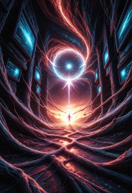 dark silhouette of a dissolving  figure walking towards the viewer with glowing eyes, collapsing white neutron star in the background, stark cyan backlighting, canyon environment disintegrating into particles floating upwards, arcs of lightning tear the heavens apart, the rusty heaven is breaking, (high contrast, highly detailed, chromatic aberration, glitching, angel, screen tearing, displacement artifacts:1.65) <lora:p_Blood_Forest_absurd_reality> <lora:xl_glitch_blood_APOC> <lora:xl_spo_sdxl_10ep_4k-data_lora_webui>