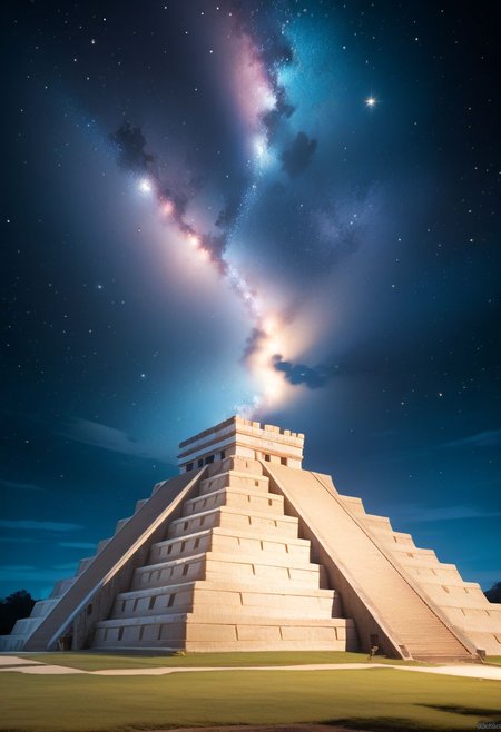 score_9, score_8_up, score_8, medium breasts, (curvy), cute, eyelashes,     
BREAK,
zzChichenItza in background,
no humans, night, building, star (sky), night sky, starry sky, milky way,
zPDXL,