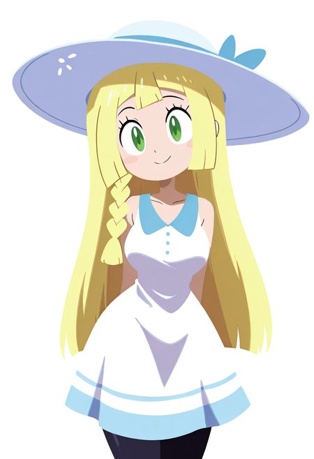 masterpiece, best quality, medium breasts, (curvy),   BREAK, zzLillie, long hair, braid, sun hat, white headwear, collarbone, sleeveless dress, white dress, <lora:LilliePokemon_NAI:1.0>,smile, looking at viewer, cowboy shot,  leaning forward, head tilt,  <lora:ToonCAT_NAI:0.8>,