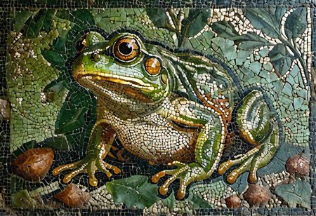 cinematic photo mosaic of a   Frog <lora:Roman_Mosaic:0.8>, 35mm photograph, film, bokeh,  professional, 4k, highly detailed