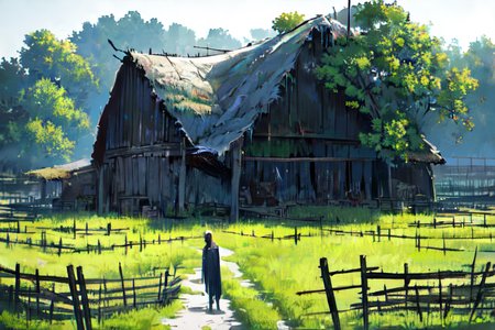 (otherworldly), highly insanely detailed, masterpiece, top quality, best quality, highres, 4k, 8k, RAW photo, (very aesthetic, beautiful and aesthetic), farm, fields, barn, fence, fantfa, <lora:FantasyFarm-10:1>, 
1girl, 
(dark blue hair ), 
(pure white background,transparent background),âââ