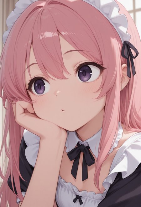 CivChan, pink hair, purple eyes
