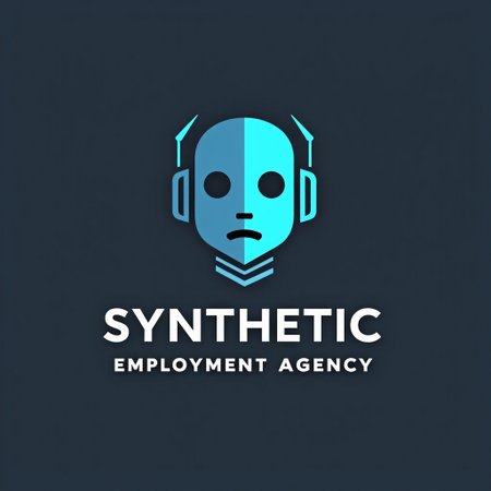 modern, clean logo with stylized robot head and a company name: "SYNTHETIC EMPLOYMENT AGENCY"